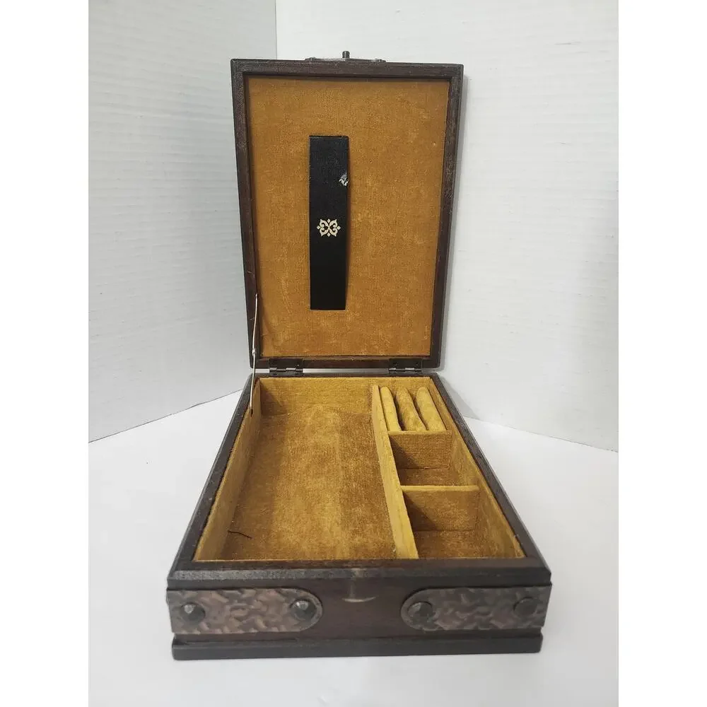 Vintage Acsons Import Co Wood Valet Jewelry Box Heraldic Knight Shield Crest